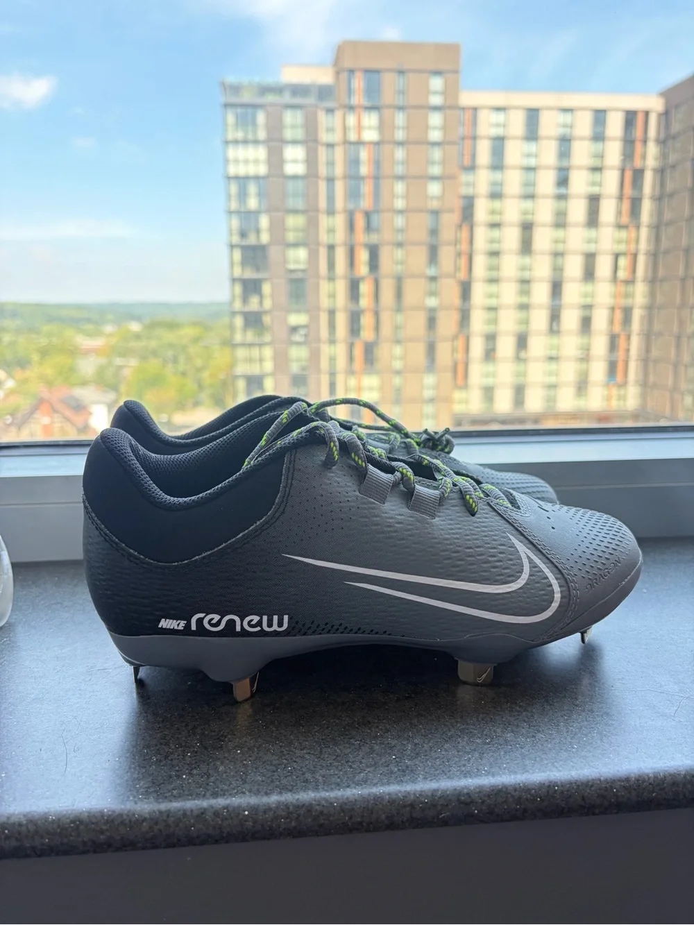 Nike Renew Softball Grey Metal Athletic Cleats with White Swoosh